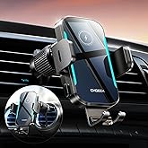 CHGeek Wireless Car Charger, 15W Fast Charging Car Phone Holder Charger Auto-Clamping Air Vent Car Phone Mount with Blue LED Backlit for iPhone 16 15 14 13 12, Samsung S24 S23 S22, etc