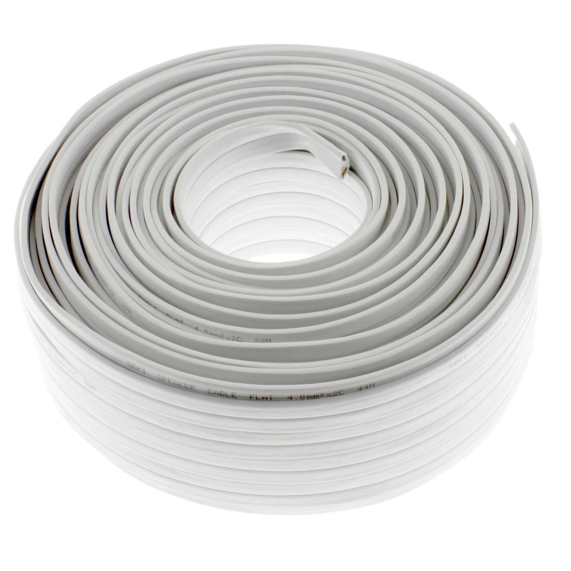 Loudspeaker cable flat 2 x 4.0 mm², white, 50 m, audio cable, box cable