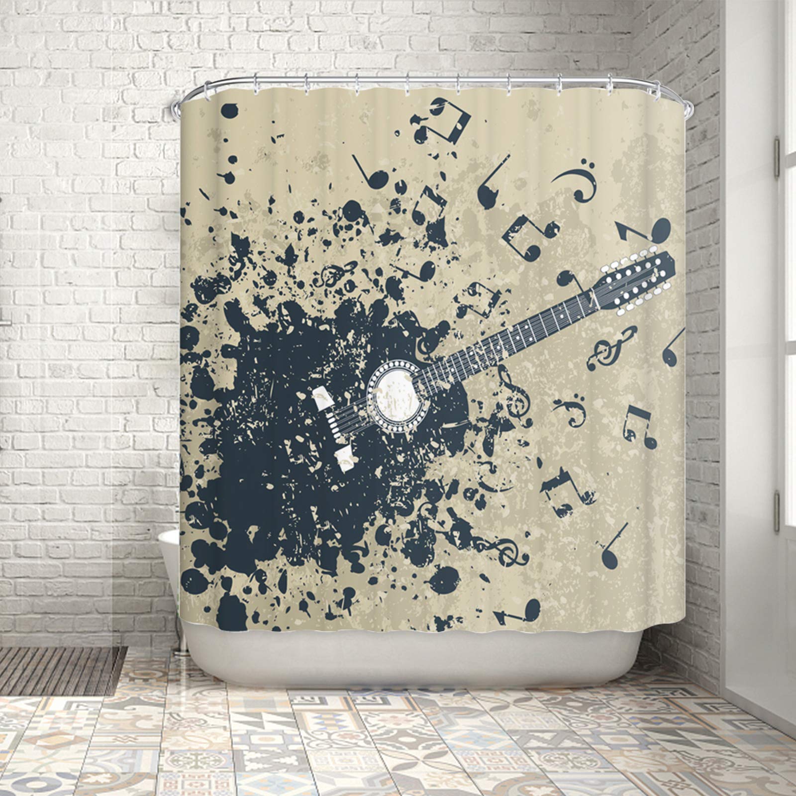 CIUJOY Guitar Shower Curtain, Anti-Mould Waterproof Polyester with 12 Hooks, for Bathtub and Shower in Bathroom 71" x 71"