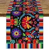 Linen Mexican Fiesta Table Runner Decoration 72×13inch Long Fifth of May Dia De Los Muertos Runners Farmhouse Rustic Runner Day of The Dead Decor and Supplies for Kitchen Dining Home Table Decoration
