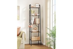 Hoctieon Industrial Ladder Bookshelf, Multifunctional Ladder Shelf, 5-Tier Tall Bookshelf, Open Ladder Shelf Bookcase, for Living Room, Home Office, Kitchen, Bedroom, Metal Frame, Rustic Brown