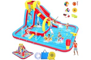 Whubefy Inflatable Water Slide for Kids with Water Obstacle Hurdles, 13x10FT Blow Up Water Park w/Slide/Deep Pool with Sprinkler/Large Splash Pool/Boxing Game/Climbing Wall/Basketball Rim/Water Cannon
