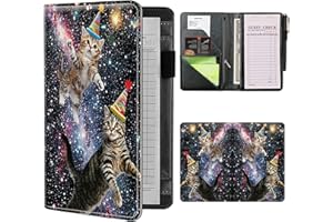 BWEGRHE Server Books for Waitress Waiter with Zipper Pocket, Cats Galaxy Nebula Server Book for Men & Women, Restaurant Server Pads Waitstaff Organizer Guest Check Presenters Server Wallet Money Holder