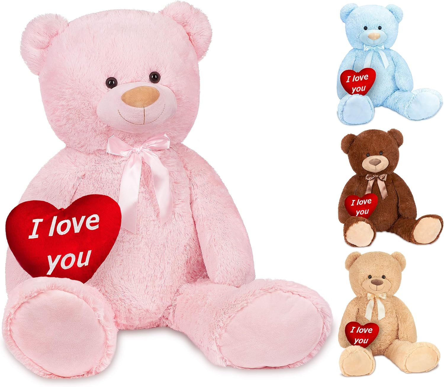 BRUBAKER Peluche Gigante XXL - Oso / Osito - 100 cm - Rosa - Corazón de Felpa 'I Love You' Incluido