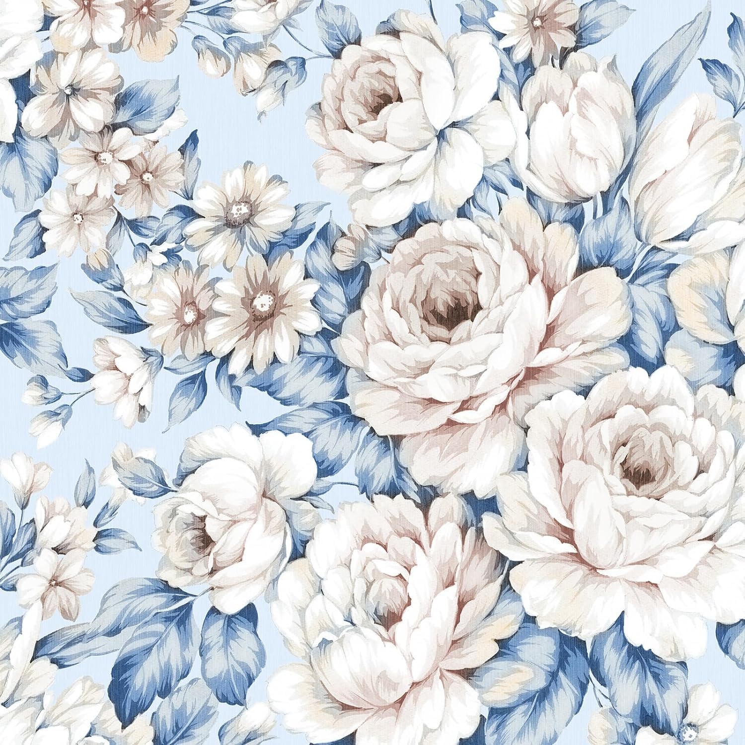 FunStick 44.5CM×9M Floral Wallpaper for Bedroom Walls Pink Floral Peel and Stick Wallpaper Watercolor Peony Pattern Kitchen Sticky Back Plastic for Cupboards Furniture Vinyl Wrap Blue Flower