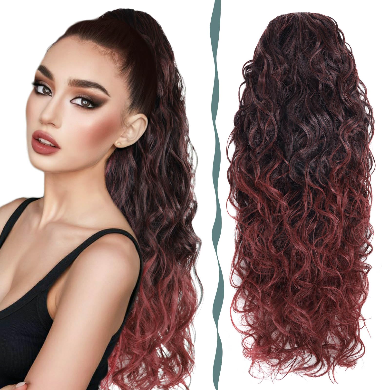 BHF Ponytail Extension - Long Curly Ponytail Hair Pieces for Women Clip in Synthetic Drawstring Long Wavy Fake for Daily Use 26 inch（mt1b/bug#）