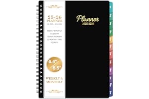 WOWYOGA 2025-2026 Academic Planner – Jul. 2025 – Jun. 2026, Weekly ＆ Monthly Planner 2025-2026, Calendar, 6.4" x 8.5" with Flexible Cover, Colorful Tabs, Twin-Wire Binding, Inner Pocket, Notes Pages
