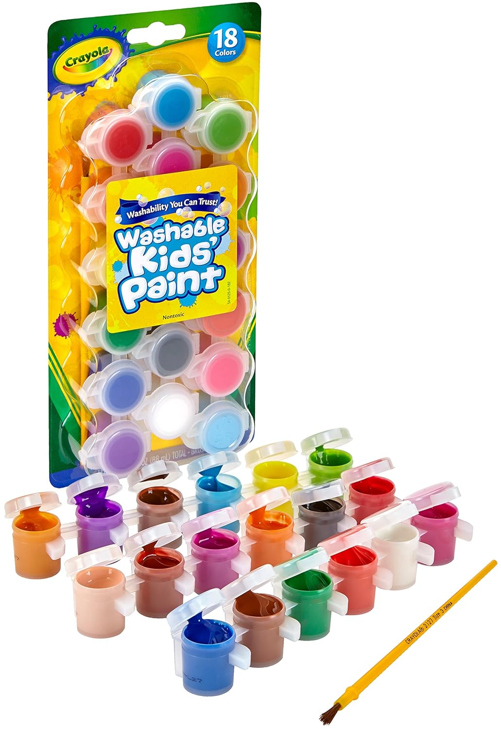Crayola Washable Kids Paint Set & Paintbrush, Painting Supplies, 18
