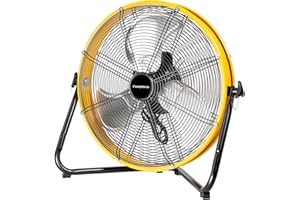 FANQIEBROS 20" High Velocity Metal Floor Drum Fan, 4500 CFM Heavy Duty Industrial Shop Fan, 3 Speed, 360 Degree Tilt, Wall Mounted & Floor Design for Warehouse, Commercial, Barn, Garage - UL Safety Listed