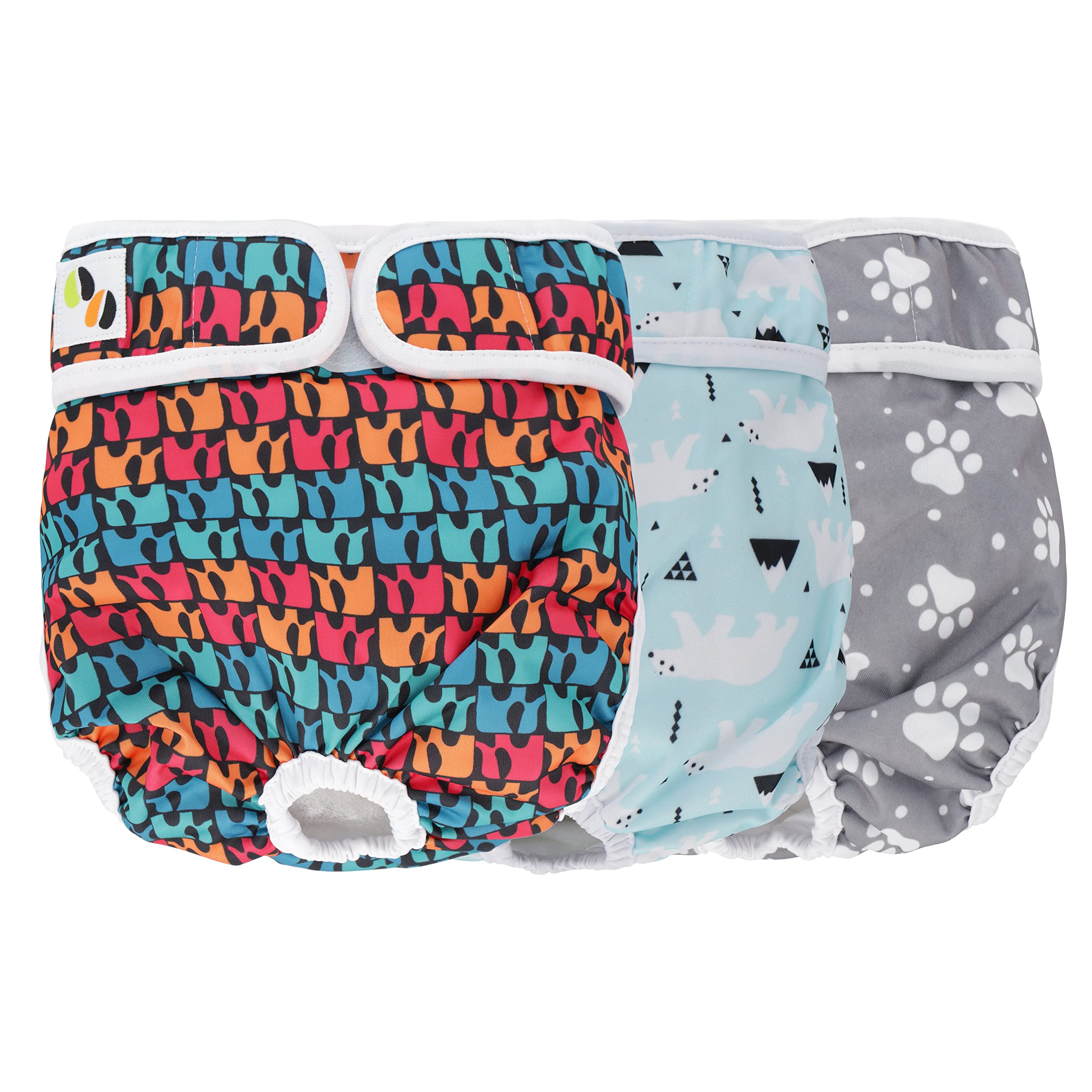 JM Female Dog Nappies - Highly Absorbent, Breathable Dog Nappy with Microfiber Pad & Waterproof Layer - Dog Period Pants Pack of 3, Washable Extra Large (Fit for 25"- 35" waist) Cute Pattern