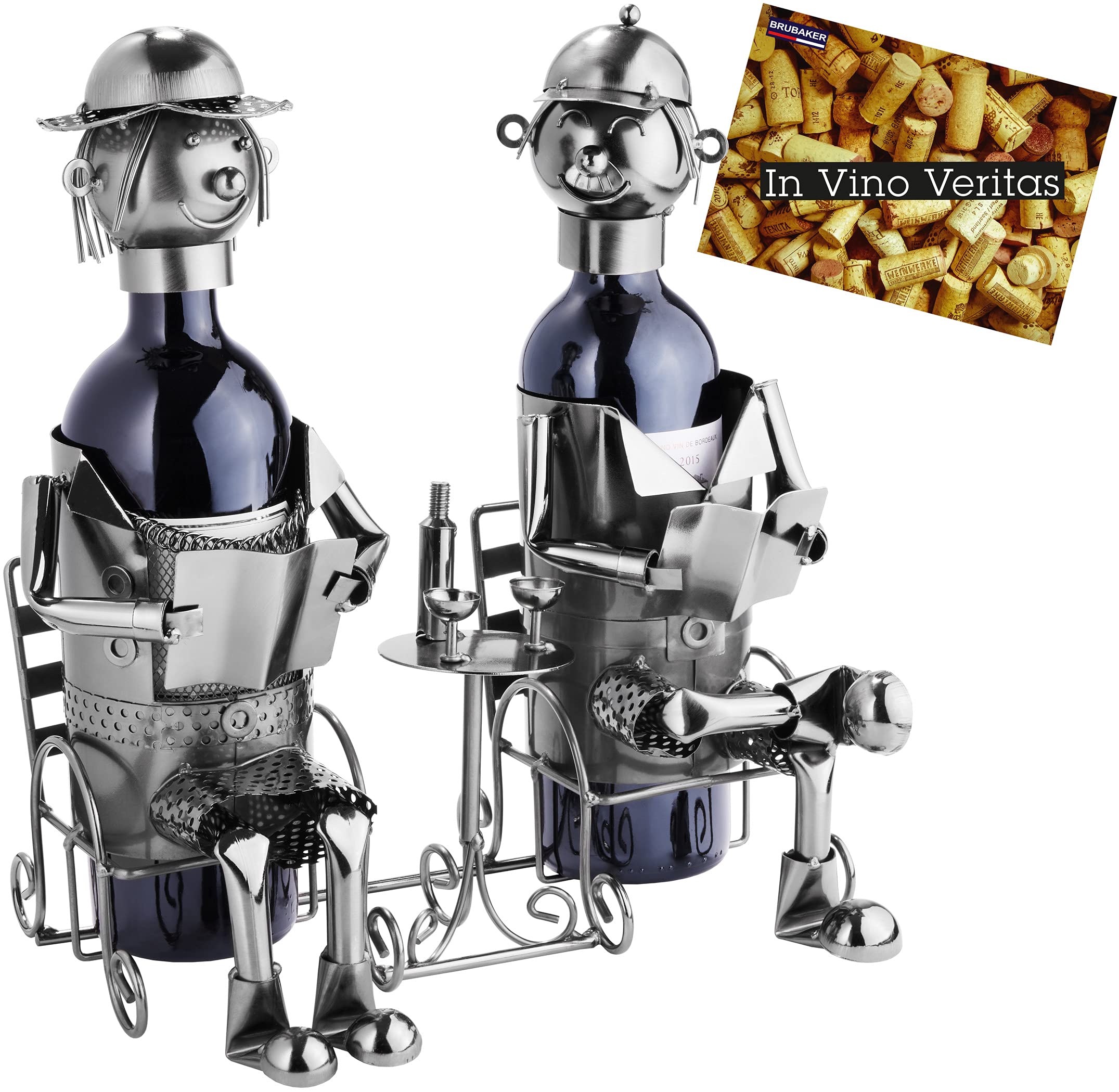 BRUBAKER Metal Sculpture Couple Bottle Holder Gift with Gift Card
