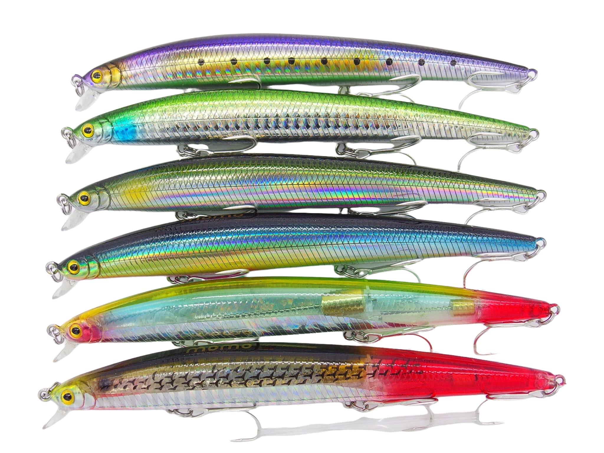 momolures - Shining Minnow Slim 145F Floating Silent Wire Weight Transfer System lure for Saltwater Bass Fishing (6 Pieces Assort)