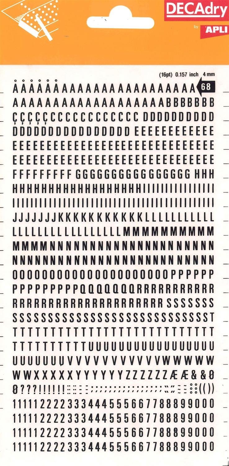 Letters & Figures Black Transfers 4 mm - 1 Sheet