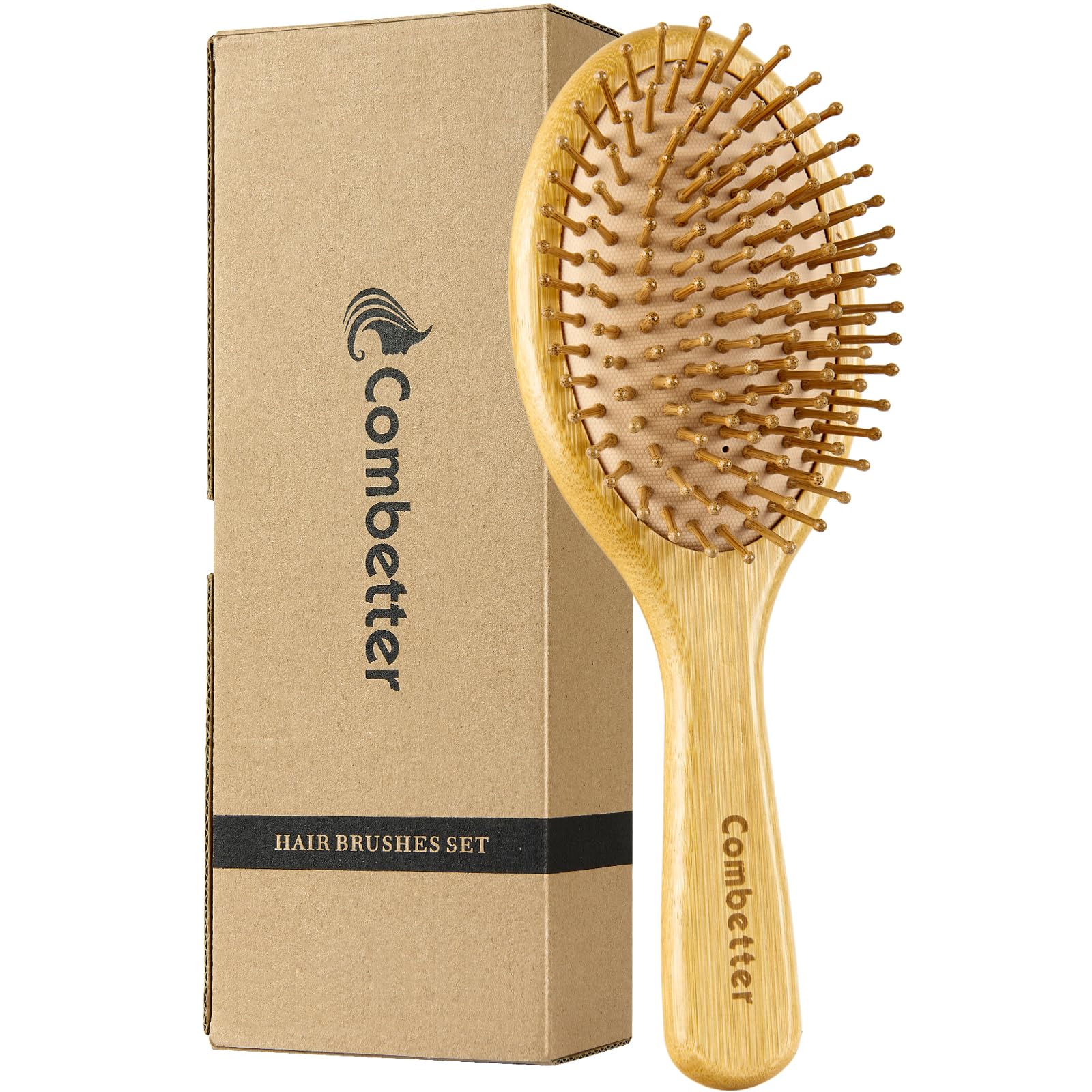 Combetter Hair Brush, Natural Bamboo Paddle Detangling Hairbrush, Eco-Friendly Wooden for Women, Men & Kids, Massage Scalp for Thick/Thin/Curly/Dry Hair