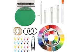 Allazone Darning Mini Loom Machine Small Weaving Loom Machine with 50 Color Darning Threads for DIY Artful Patterns, Repair Clothes, Craft DIY (21 Hooks)