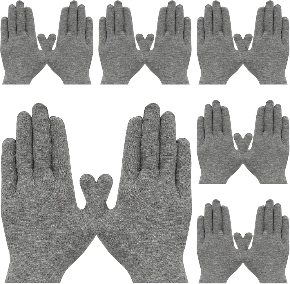 Cosymate Grey Cotton Gloves 12Pcs Soft Moisturizing Work Gloves Skin Friendly