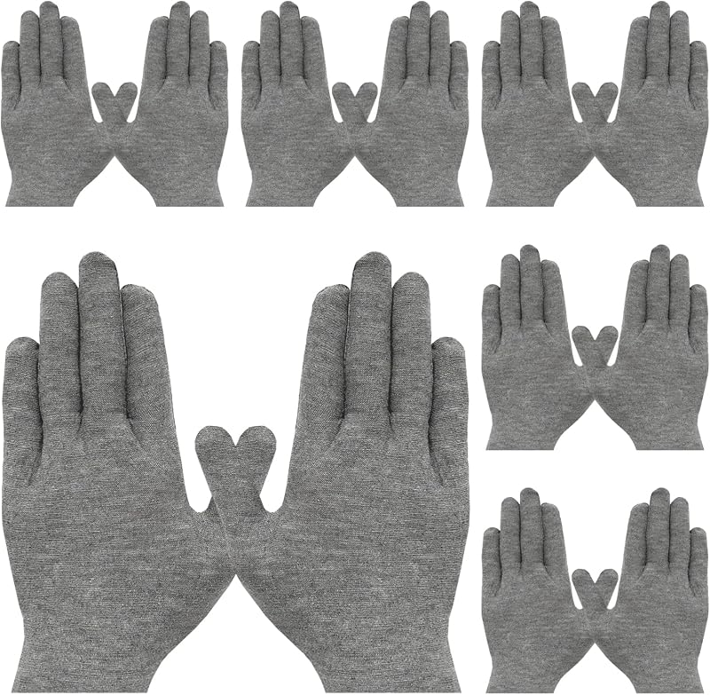 Cosymate Grey Cotton Gloves 12Pcs Soft Moisturizing Work Gloves Skin Friendly