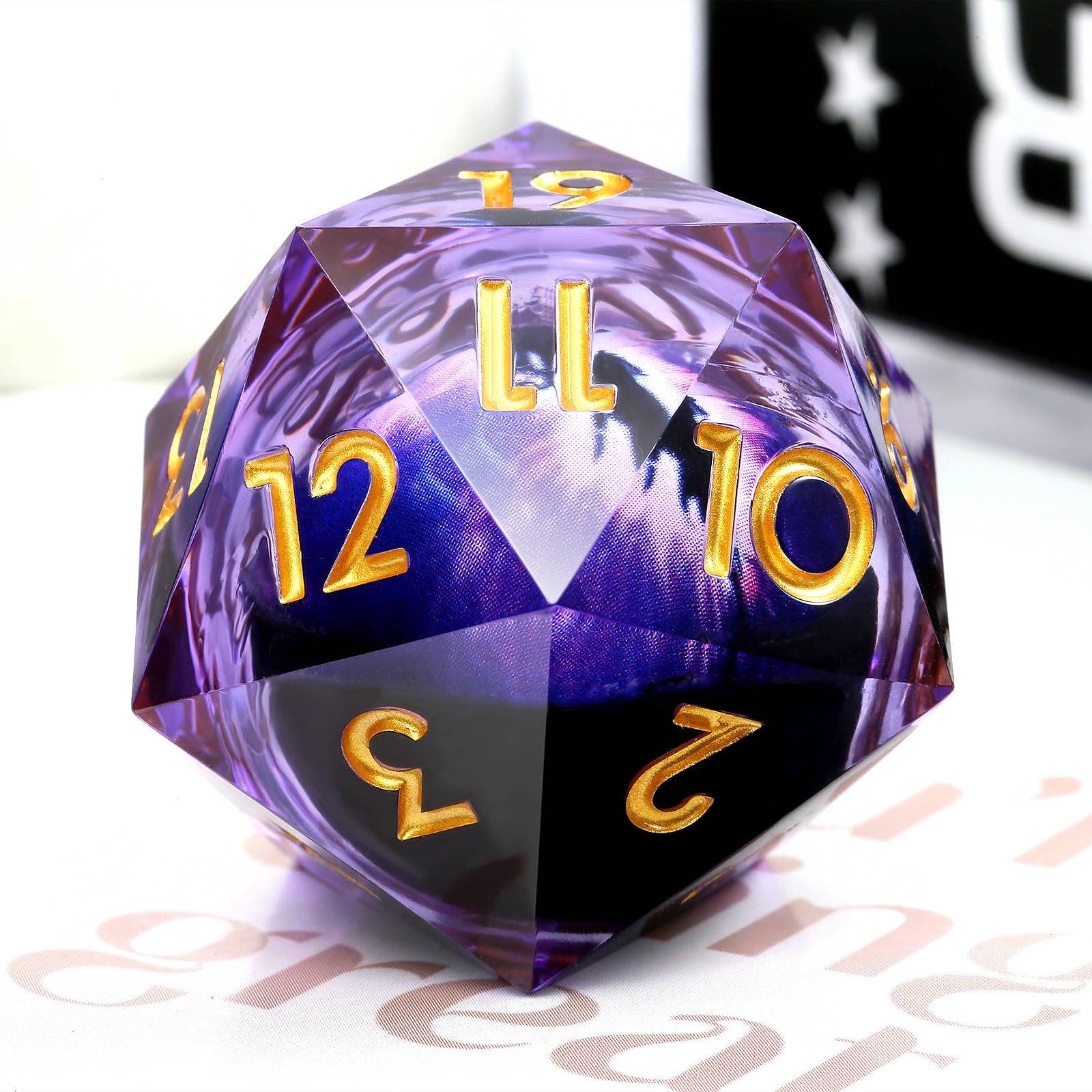 Liquid Core D20 Dice,DNDND 33mm Dragon Eye 20 Sided Dice with Gorgeous Gift Box for Dungeons and Dragons (Purple)