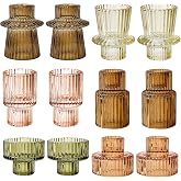SYFURNIX Brown Candlestick Holders 12PCS Ribbed Glass Taper Candle Holders Set for Tealight Candlestick Candles, Table Center