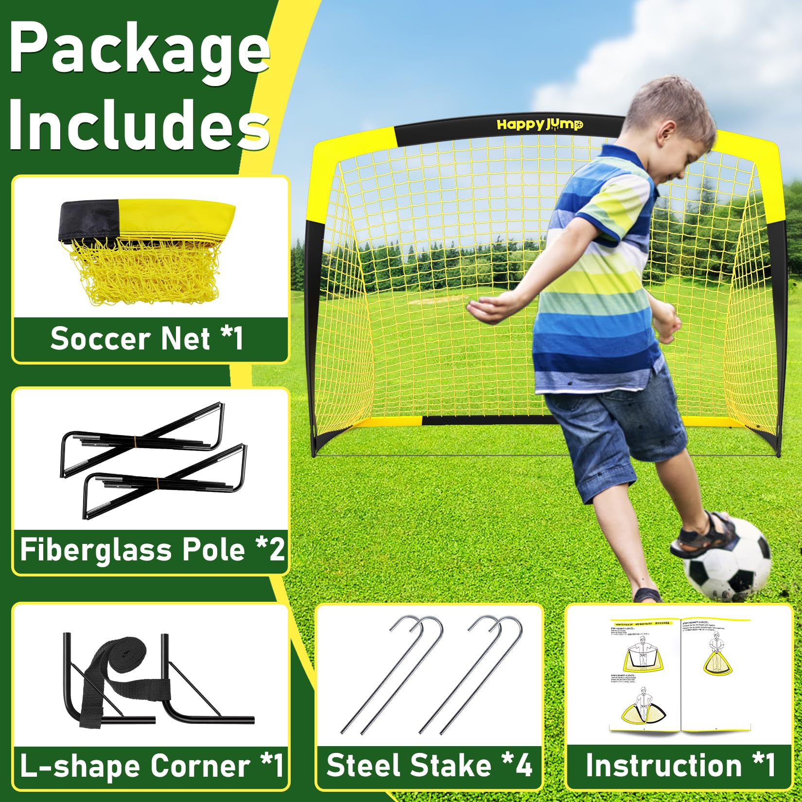 Soccer Goal Pop Up Foldable Soccer Net for Backyard 7x5FT,5x3.6FT,4x3FT,3x2.2FT