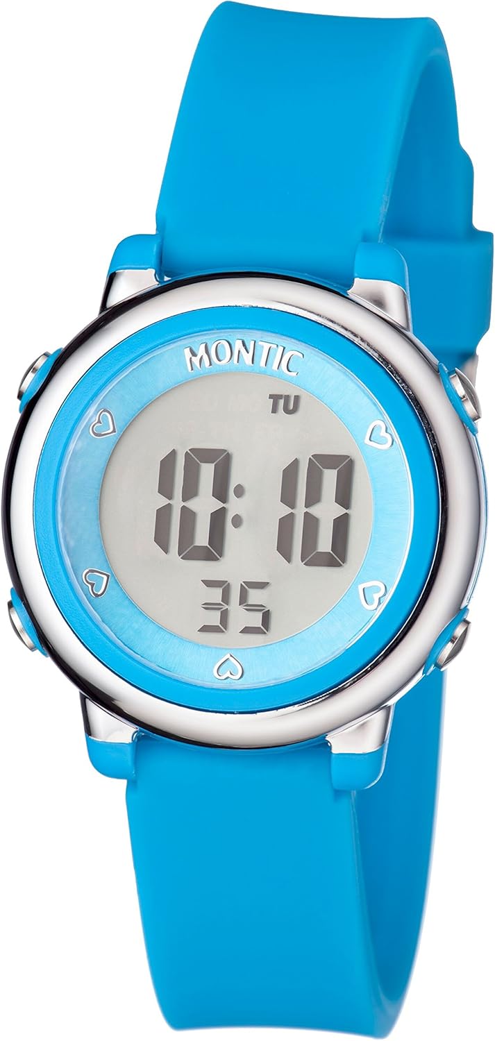 Kids Digital Watch in Blue Plastic Case and Rubber Strap, Casual Children Watch Multi Function with Alarm and Stopwatch Water Resistant Sport Watch by Montic: Watches