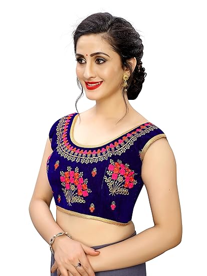 Women's Traditional Embroidered Readymade Saree Blouse With Round Neck SleevelessItem Name (aka Title)