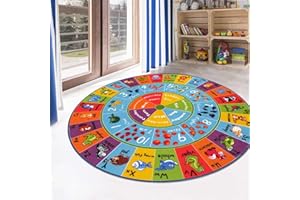 HEBE 4ft Round Kids ABC Rug Alphabet Nursery Rug for Bedroom Playroom Non Slip Educational Playmat Round Circle Carpet for Cl