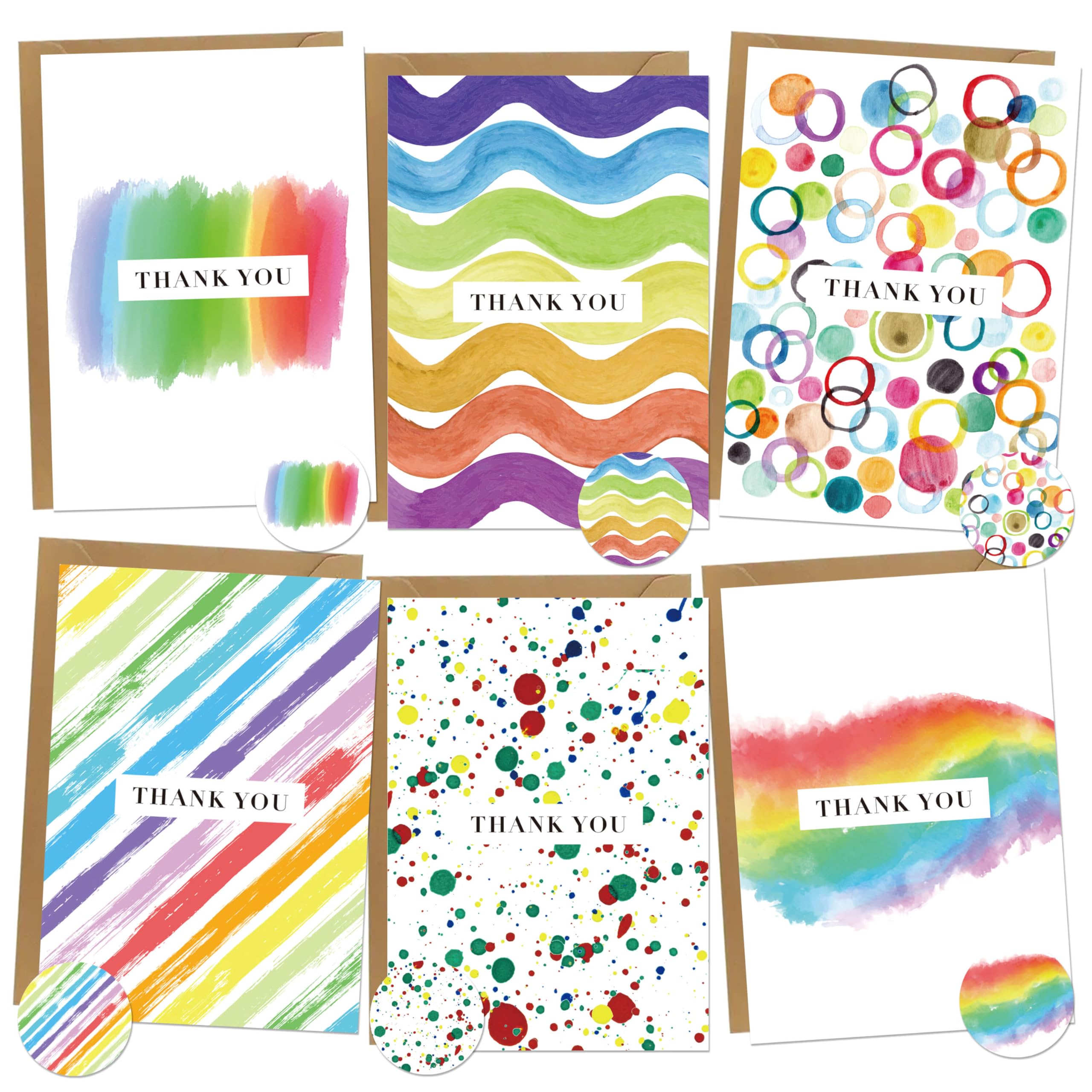 BIROYAL 12 Thank You Cards - Watercolour Design - Thank You Cards Multipack with Envelopes - Greeting Cards for Wedding Kids - Fully Recyclable and Eco-Friendly