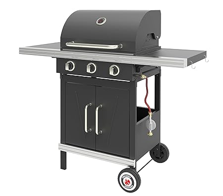 Grillchef Gasgrillwagen 3Br Gasgrill Schwarz 126 x 57 x 117 cm