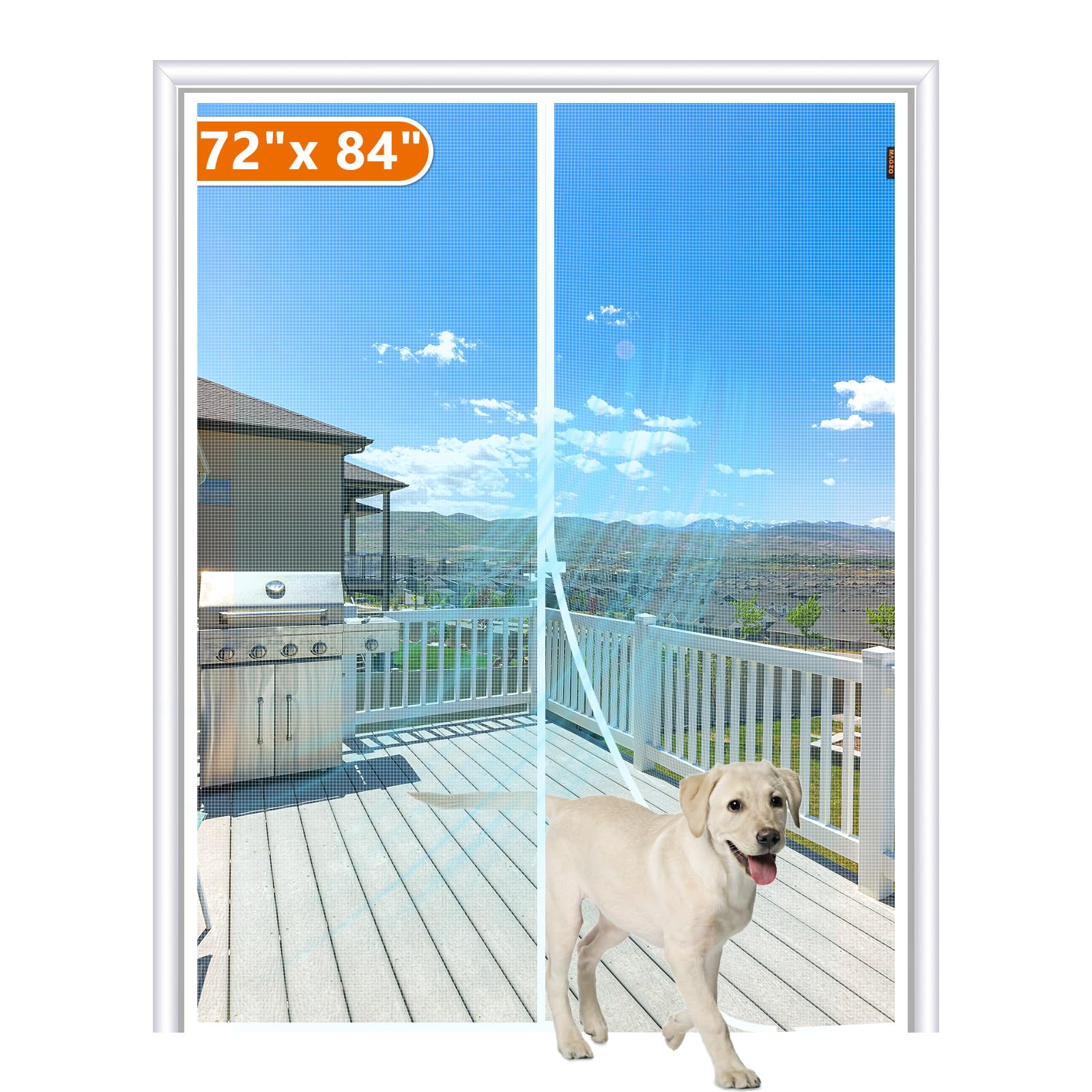 Photo 1 of MAGZO Magnetic Screen Door Fit Door Size 72 x 84 Inch, Screen Size 74" x 85" Strong Magnet Mesh with Reinforced Hook & Loop for Patio, Sliding and French Entrances, White