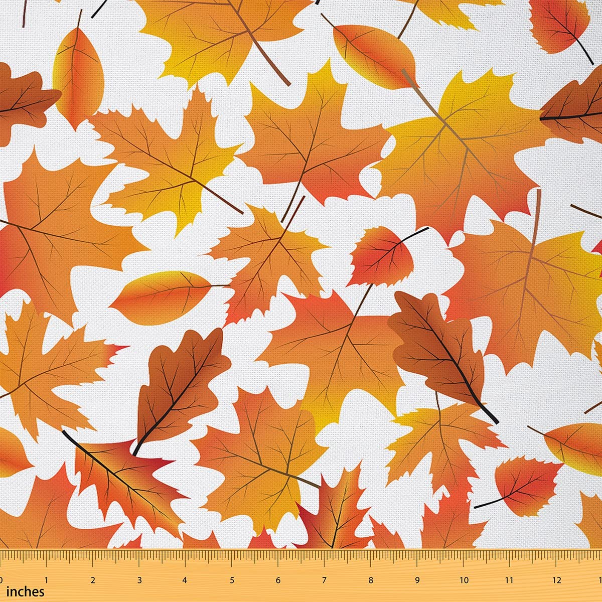 Maple Leaf Upholstery Fabric - Autumn Art Pattern Decorative Leaves Plant Indoor/Outdoor Fabric - Pumpkin Color - 1 Yard