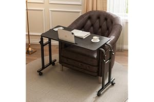 LINGMI Recliner Table, Overbed Table with Wheels Adjustable Height and Length Over Bed Desk, Hospital Heavy Duty Metal Leg Laptop Stand Tray