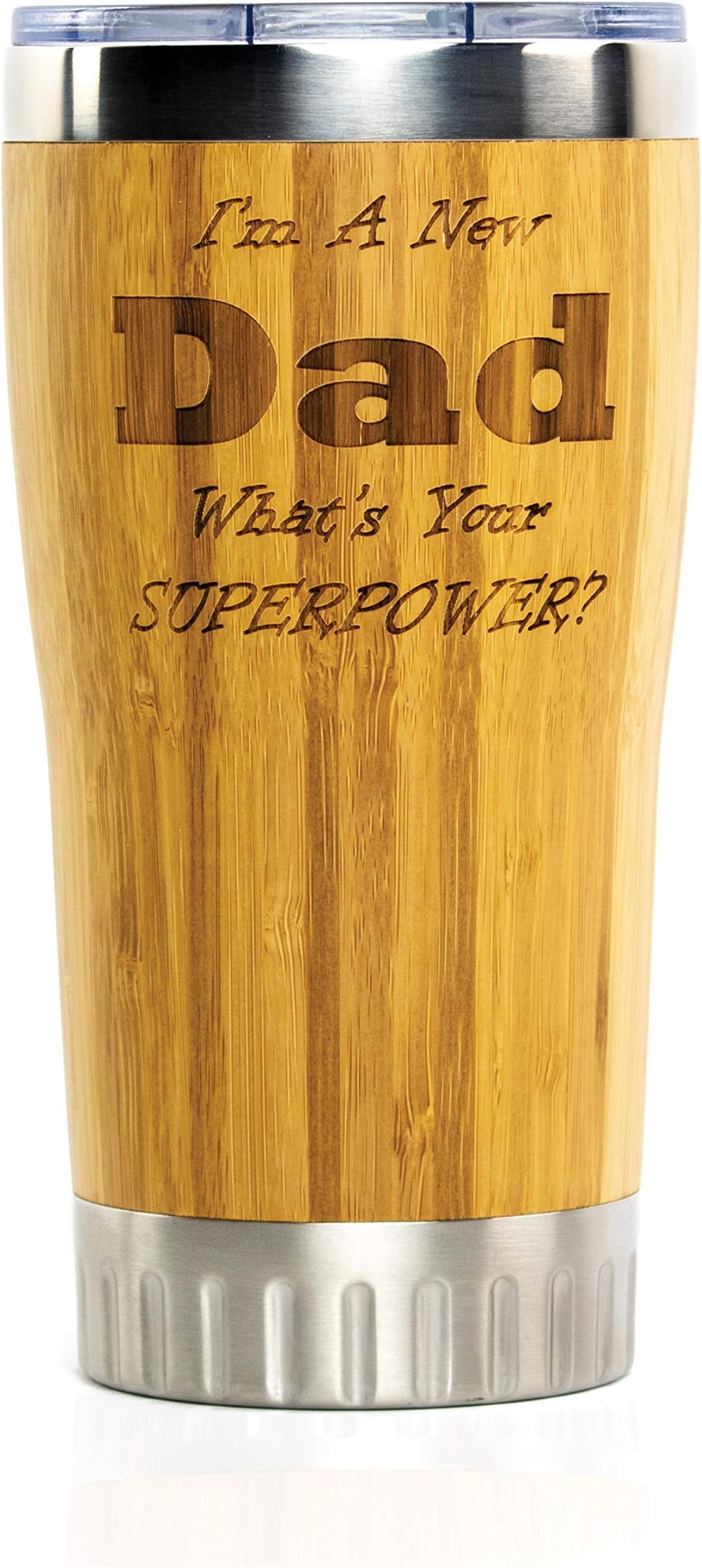 New Dad Gifts | New Dad Stainless Steel Travel Coffee Mug with Spill Proof Lid | Bamboo Wrapped Cup with Engraved Lettering | Comes in Gift Box | Father’s Day, Christmas, Birthday, New Parents
