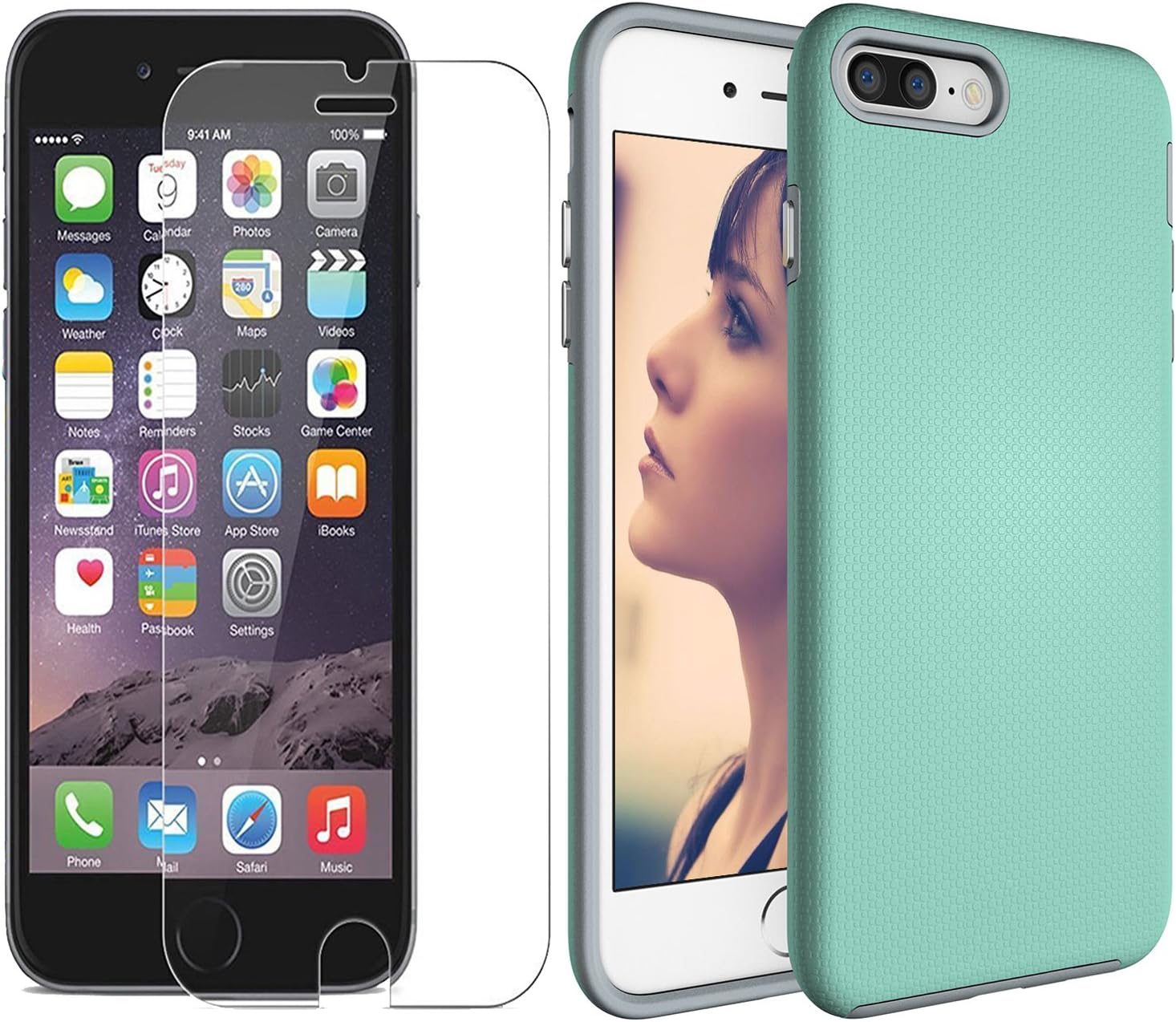 iPhone 7 plus Case,Nokecase [Package 3D Touch Tempered Glass] Slim Fit Dual Layer Protective Case Advanced Shock Absorption Protection for Apple iPhone 7 plus (5.5 Inch)–teal