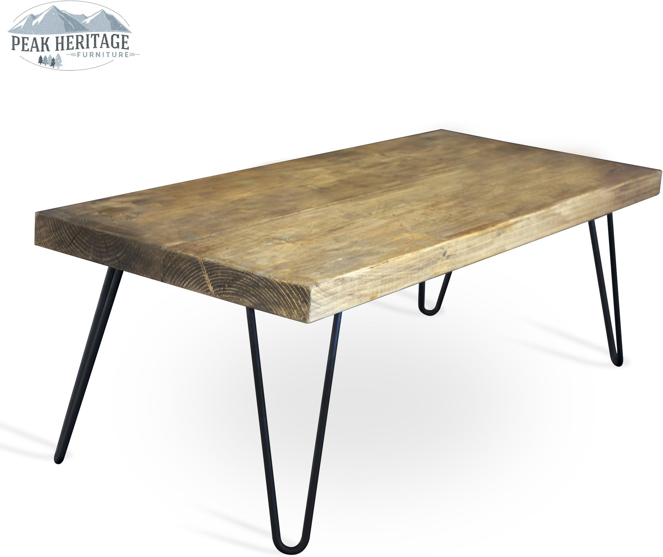 Peak Heritage Furniture - Royal Oak Collection - Rustic Coffee Table with Hairpin Legs