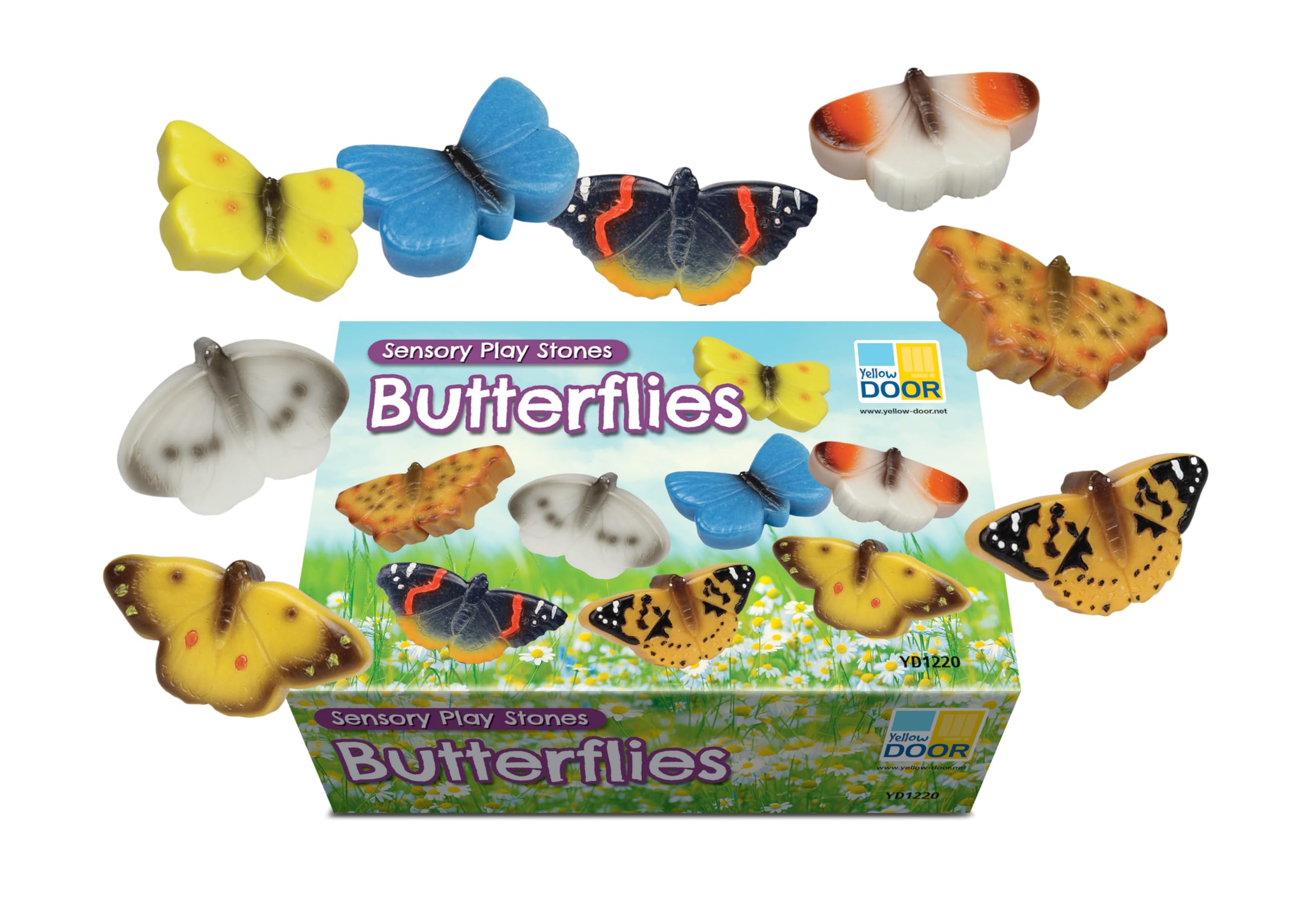 Yellow Door Sensory Play Stones Butterflies |Set of Eight Realistic Toy Butterflies |Butterfly Small World Pretend Play |Butterfly Figurines |Early Educational Learning |Mud Kitchen |Outdoor Learning