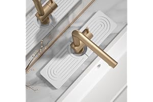 SINKXKOO Quick Drying Stone Faucet Mat for Kitchen Sink - Diatomite Sink Mat Absorbing Stone Tray for Bathroom Counter, Sink Faucet Splash Guard Water Protector Matt for Kitchen Counter(White, 14" x 3.9")