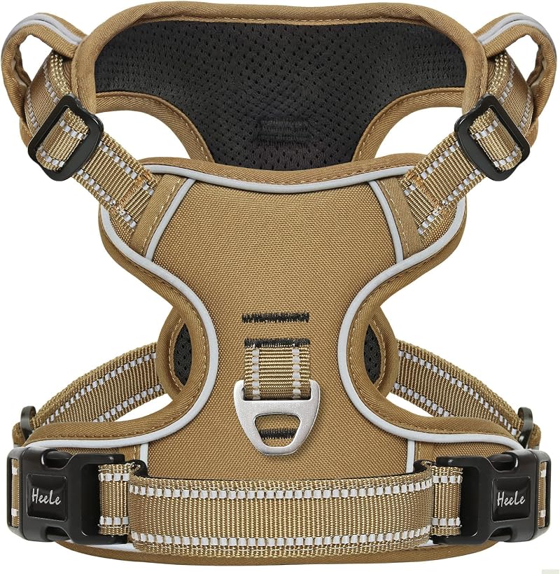 HEELE Dog Harness Small Adjustable No Pull Reflective with Handle Brown XS
