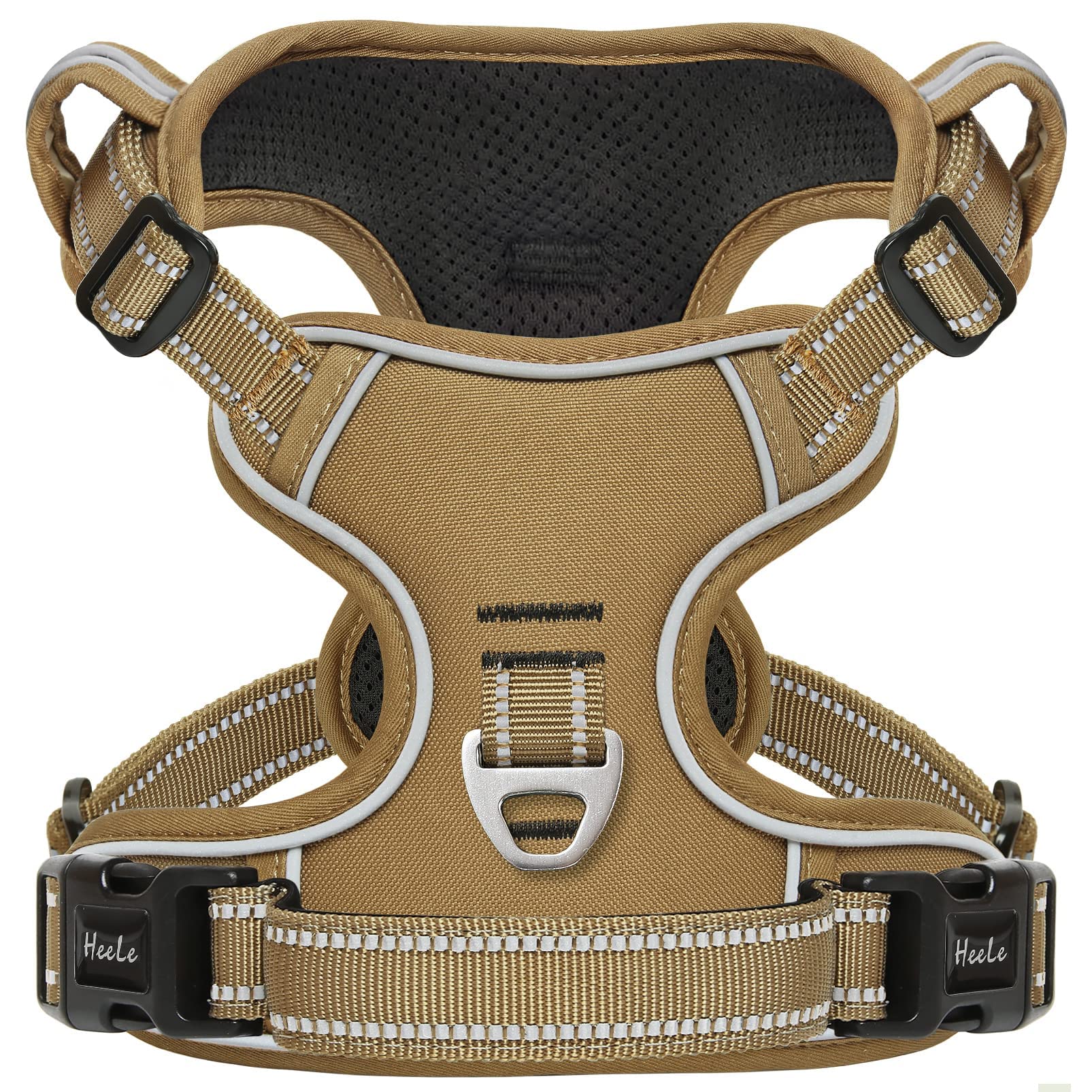 HEELE Dog Harness, Dog Harness for Small Medium Large Dogs No Pull Adjustable Padded Reflective Harness with Handle for Walking Training, Brown, XS