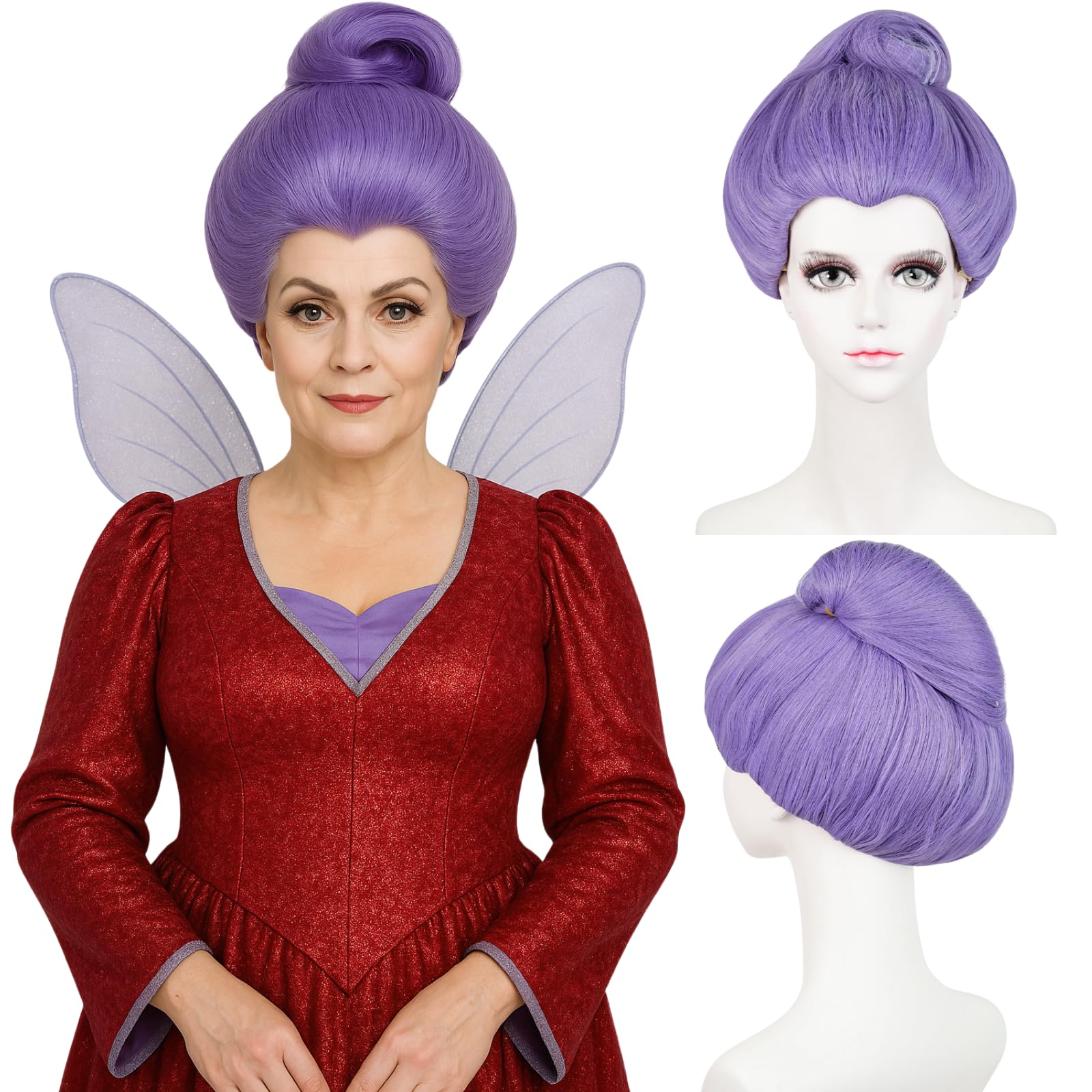 Photo 1 of Godmother Wig for Women Light Purple Short Pre-styled Sea Witch Wig Hair + Cap for Halloween Wicked Undersea Witch Fairy Movie Costume Cosplay