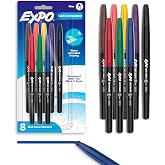 EXPO Wet Erase Markers, Semi-Permanent, Assorted Colors, Fine Tip, 8 Count - For Writing on Glass, Whiteboards, Mirrors, Calendar, Labeling, Organizing