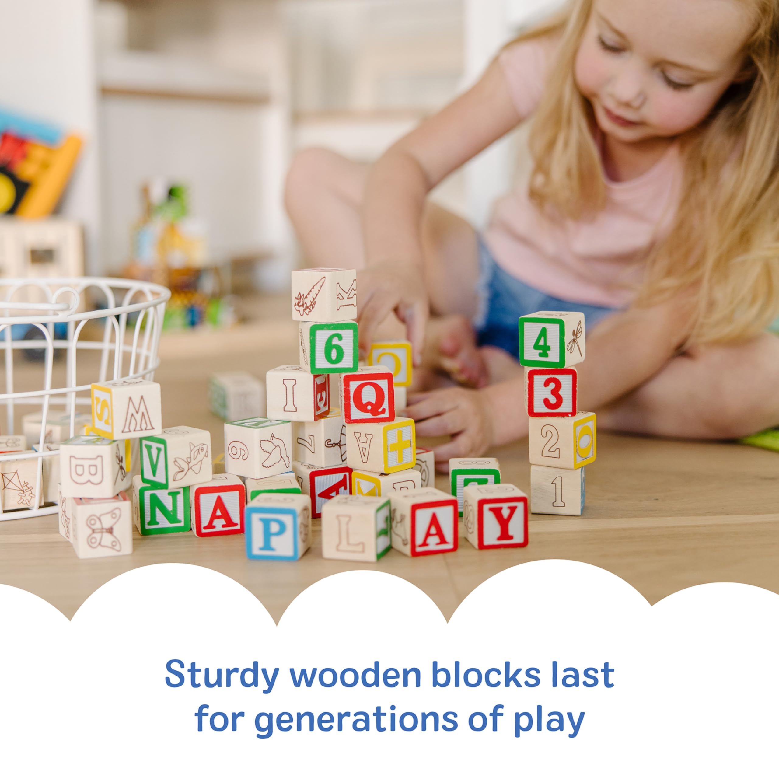 Melissa & Doug Deluxe Wooden ABC/123 1-Inch Blocks Set with Storage Pouch (50 pcs)