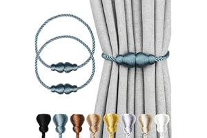 Nieffeiy Magnetic Curtain Tiebacks 2Pack Outdoor Curtain Tie Backs Rope Decorative Magnetic Curtain Holders for Drapes Window Treatment Holdbacks, Blue