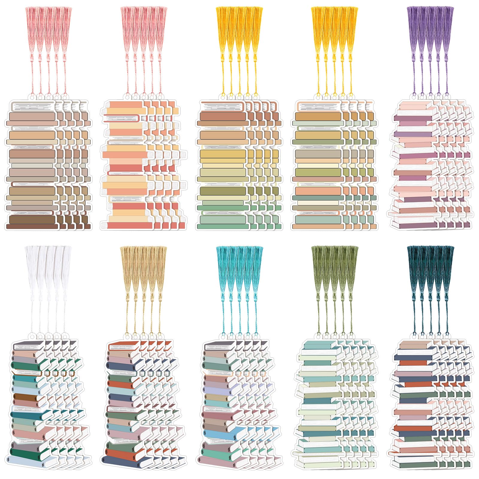 Photo 1 of 50 Pcs Book Tracker Bookmarks 6. 3 x 2. 2 Inch Bookshelf Design Page Markers Bookmarks with Tassel Book Lovers Gift Double Sided Cute Tracker for Back to School Supplies Gift Reading Salon Favors