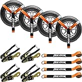 Bolvixor 4 Pack Car Tie Down Straps for Trailers - 2" x 96" - 9900LBS Break Strength - Tire Ratchet Strap with Snap Hooks - Adjustable Wheel Straps for Hauling UTV, SUV, Truck, Any Cars
