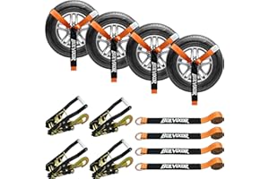 Bolvixor 4 Pack Car Tie Down Straps for Trailers - 2" x 96" - 9900LBS Break Strength - Tire Ratchet Strap with Snap Hooks - Adjustable Wheel Straps for Hauling UTV, SUV, Truck, Any Cars