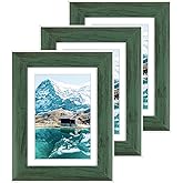 Golden State Art, 5x7 Picture Frame Rustic Photo Frame - Engineered Wood Gallery Wall Frames - with Mat for 4x6 Picture- Shatter Resistant Plexiglass - Tabletop Display (Green, Set of 3)