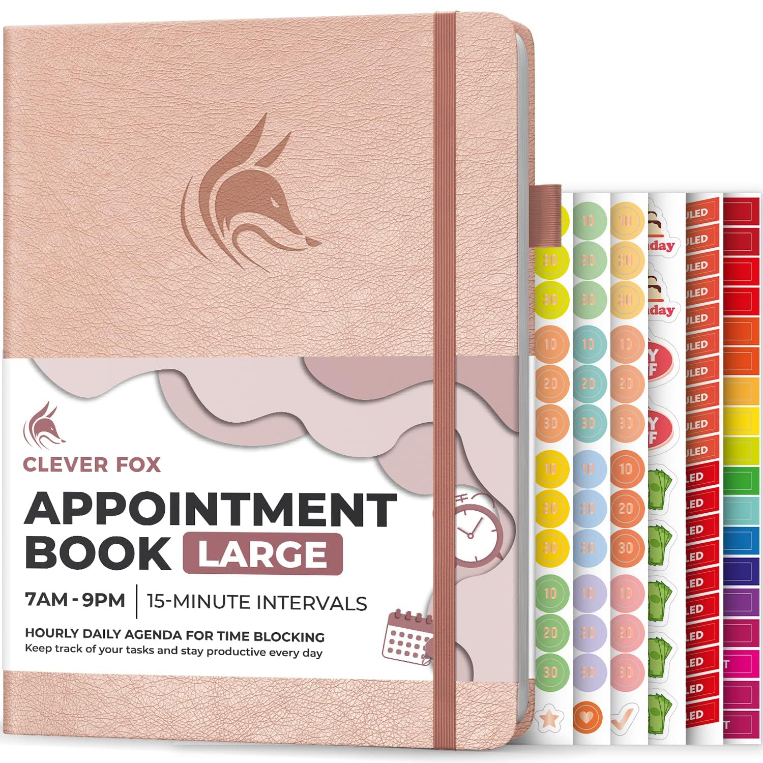 Clever Fox Appointment Book – Hourly Schedule Planner with 15-Minute Increments – Time Box Planner for Daily Work & To-Dos – Weekly & Monthly Spreads, Undated, Hardcover, A4 size, (Rose Gold) — image 1