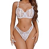 Avidlvoe Lingerie for Women Lace Bra and Panty Sets 2 Pieces Sexy Underwear Underwire Lingerie Set