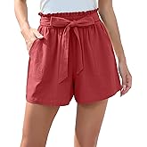 HIYIYEZI Women Casual Shorts Bowknot Tie Waist Summer Shorts with Pockets